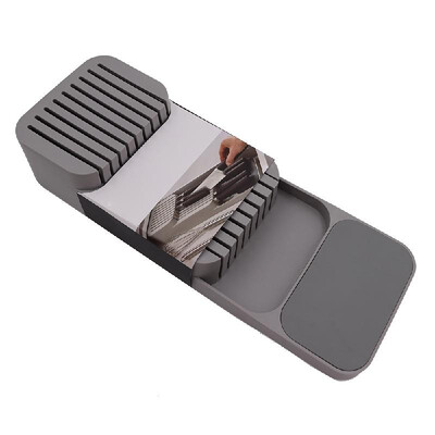 

In-Drawer Knife Block Holds Kitchen Drawer Organizer Tray for Knives