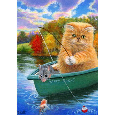 

5D DIY Full Drill Diamond Painting Fishing Cat Cross Stitch Embroidery Kits