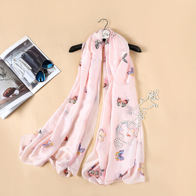 

Spring&summer Europe&the United States big fashion ladies butterfly silk scarf simulation silk gauze beach towel shawl SK008