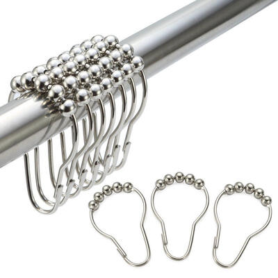

12 PcsSet Shower Bath Curtain Rings Hooks Glide Metal Rustproof For Bathroom