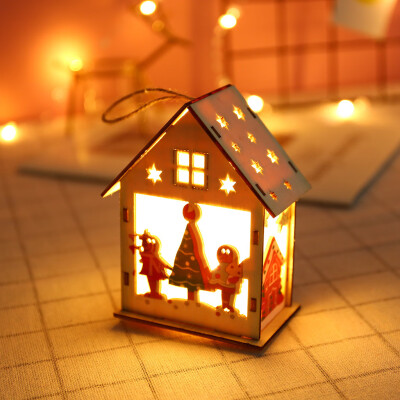 

〖Follure〗LED Light Wooden Dolls House Villa Christmas Ornaments Xmas Tree Hanging Decor