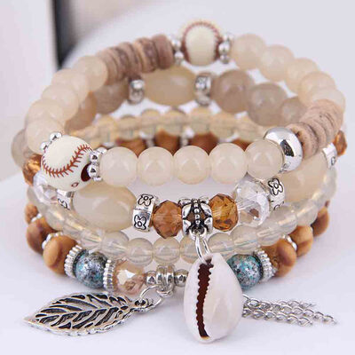 

4pcsSet Fashion Multilayer Natural Shell Bangle Women Beaded Bracelet Jewelry