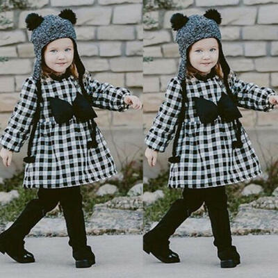 

New Infant Kid Baby Girl Long Sleeve Plaid Warm Dress Princess Party Outfits Set