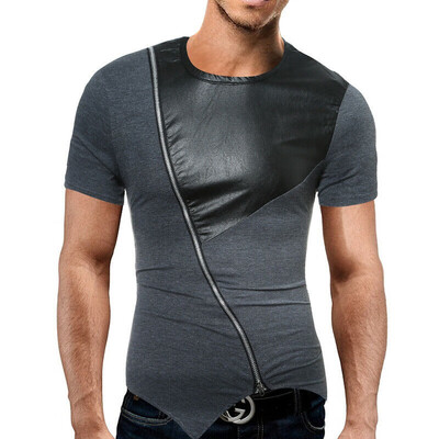 

Fashion Mens Slim Fit Zipper Short Sleeve Muscle Tee T-shirt Casual Tops Blouse