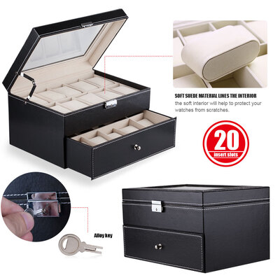 

20 Slots Luxury Wrist Watch Jewelry Gem Display Box Storage Case Collection