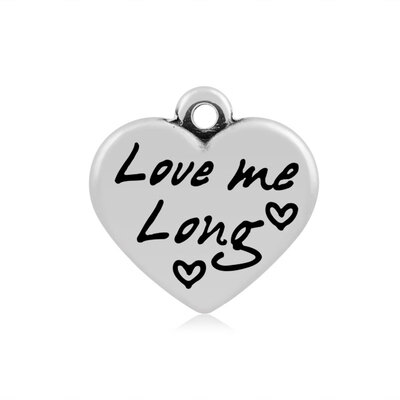 Heart with Word Love Me Long 316 Stainless Steel Pendants Antique Silver 16x165x4mm Hole 2mm