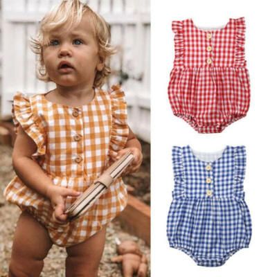 

Newborn Baby Kids Girls Infant Plaid Romper Jumpsuit Bodysuit Cotton Outfit Set
