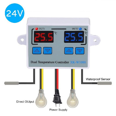 

Dual Digital Thermostat Temperature Controller Two Relay Output Thermoregulator for incubator Heating Cooling XK-W1088 AC110-220V