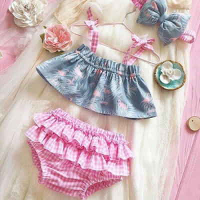 

Infant Newborn Baby Girl Flamingo Dress Top Lace Shorts 3PCS Clothes Outfits