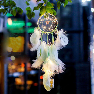 

Gobestart Handmade Dreamcatcher Feathers Night Light Car Wall Hanging Room Home Decor BU