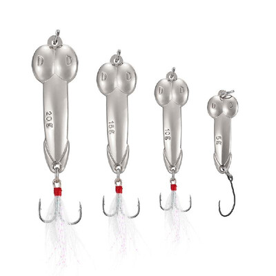 

4PcsTriple Hooks Spoon Lures 5g 10g 15g 20g Metal Fishing Lure with Reflective Feather Tail Carp Fishing Tackles