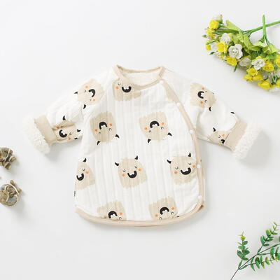 

Winter Fleece Cartoon Print Toddler Warm Coat Baby O-Neck Side Buttons Tops