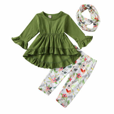 

3Pcs Kids Baby Girls Floral Tops Dress Long Pants Legging Outfits Set Clothes