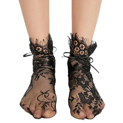 

Sexy Women Bowknot Ribbon Solid Color Transparent Floral Lace Socks Hosiery