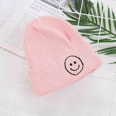 

Girl Baby Boy Soft Beanie Hat Embroidered Crochet Knit Hat Candy Color Smile Cap
