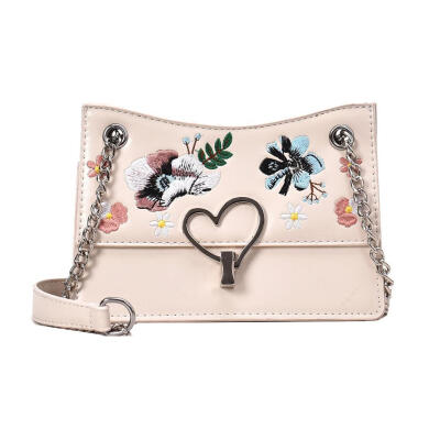 

Flower Embroidery Shoulder Handbags Women Leather Chain Small Crossbody Bag