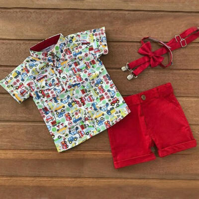

US Baby Boy Toddler Kids Button T-Shirt Top Shorts Pants 2PCS Outfit Clothes Set