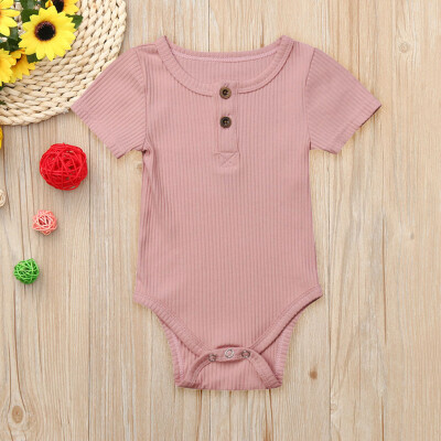 

Newborn Baby Boy Girl Solid Short Sleeve Romper Bodysuit Outfits Clothes Summer