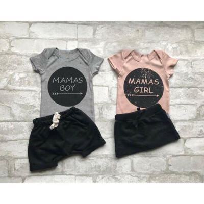 

US Stock Baby Mamas Boy Girl Romper BodysuitShort Skirts Matching Outfits Set