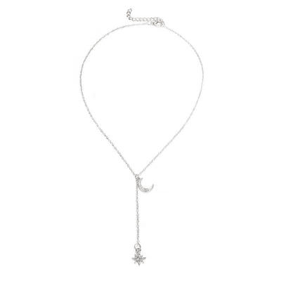 

Lady Necklaces Exquisite Star Moon Pendant Geometric Crystal Gold Silver Necklace Set Fashion Girl Birthday Party Jewelry Gift