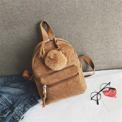 

Tailored Large Capacity Solid Color Corduroy Casual Backpack School Bag