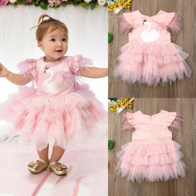 

Newborn Kids Baby Girls Swan Party Pageant Princess Bridesmaid Gown Tutu Dress