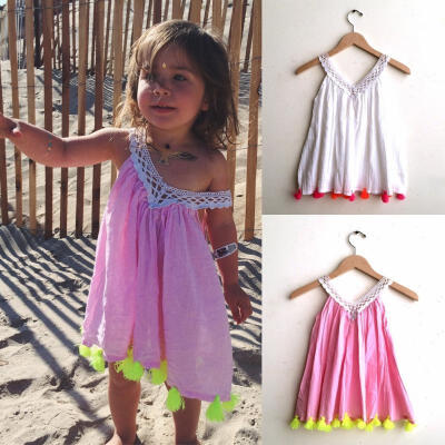 

Baby Kids Girls Princess Party Tassel Sleeveless Casual Dress Sundress 2-10Y