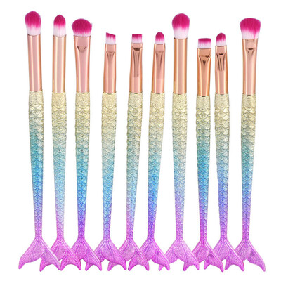 

Toponeto 10PCS Mermaid Brush Set Foundation Eyeshadow Brushes Makeup Brushes Beauty