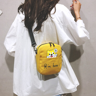 

Canvas small bag handbags new 2019 cartoon cute cloth bag casual girl chic shoulder Messenger bag tide
