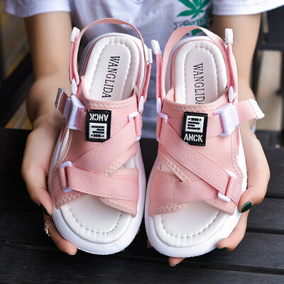

Sports Sandals Women 2019 Summer New Korean Primitive chic Flat Bottom Two-Wear Net Red Student Sandals Tide