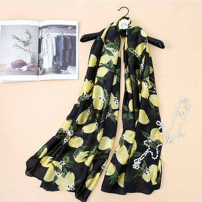 

European&American fashion new simulation silk print scarf lemon pattern silk scarf seaside tourism holiday shawl SK026