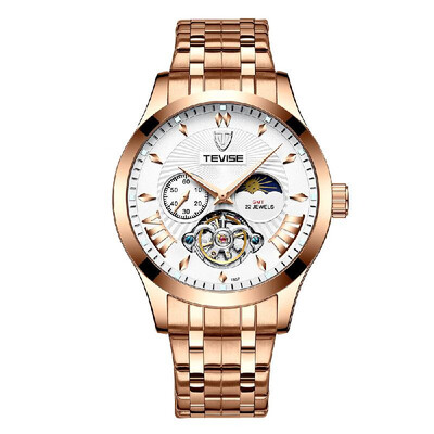 

TEVISE T857 Automatic Watch Mechanical Wristwatch Self-Wind Waterproof Wrist Watches Sun Moon Phase Display for Men