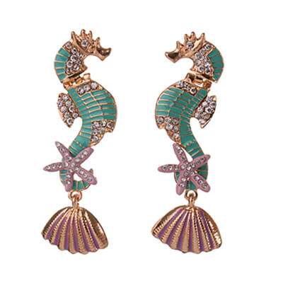 

Colorful Metal Earrings Women Fashion Sea Horse Starfish Seashell Stud Earrings Trendy Statement Wedding Jewelry