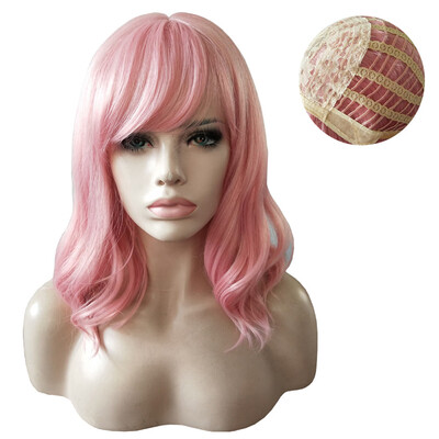 

〖Follure〗14-InchWomen Girl Short Curly Synthetic Wig Quality Hair Natural Bang Pink Party