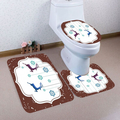 

〖Follure〗3PCS Christmas Bathroom Non-Slip Pedestal Rug Lid Toilet Cover Bath Mat Set