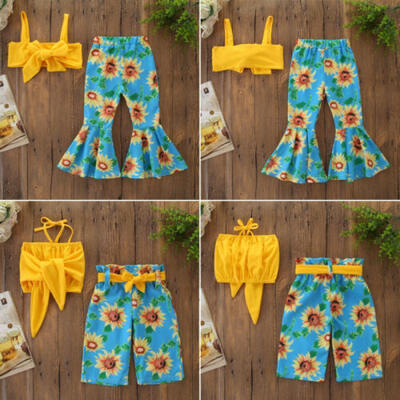 

Flower Toddler Baby Girls Vest Crop Tops Long Pants Outfits Clothes Summer