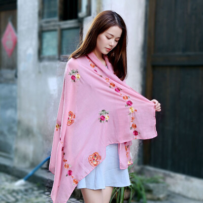 

Summer new national wind cashew flower cotton&linen scarf sunscreen shawl retro embroidered silk scarf female shawl wholesale