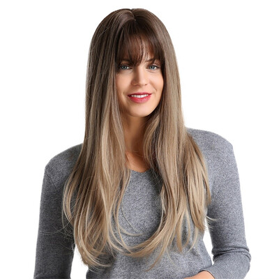 

Gobestart High Temperature Wire Black Gradient Purplebrown Long Straight Hair Wig