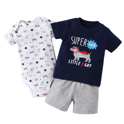 

Baby Sets Boy & Girl Clothing Set New Active Cartoon Cotton Short T-shirt Shorts or Romper 3 Pcs Set Baby Clothes