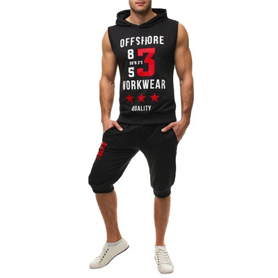 

Toponeto Mens Summer Leisure Fashion Printing Sleeveless Hoodie Vest Shorts Sports Sets