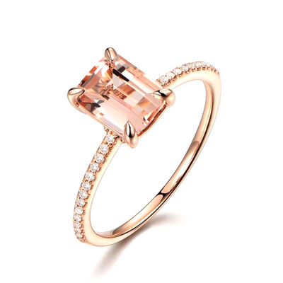 

Exquisite 18K Rose Gold Floral Rings Set Slim Princess Morganite New Year Anniversary Ring