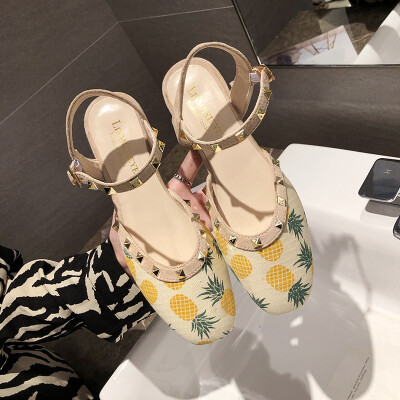 

INS flat-soled sandals fairy wind students pineapple soft shoes thick heels