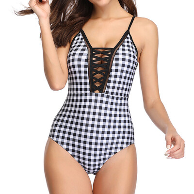 

Saidsome Women Plaid Padded Push-up One Piece Bikini Swimwear Swimsuit Beachwear