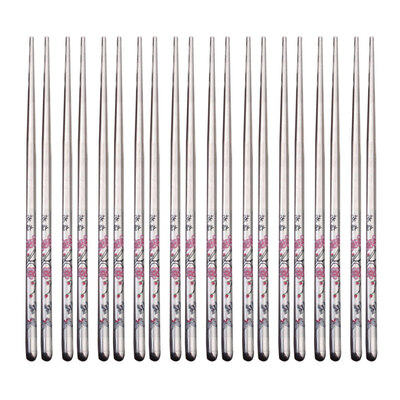 

510 Pair Flowers Printed Stainless Steel Dinner Chopsticks Tableware Food Stick