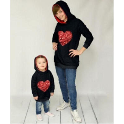

Family Sweatshirt Long Sleeve Hoodie Love Sequin Parent-child Loose Hoodie Tops