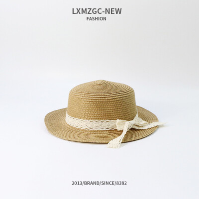 

2019 new Korean version of the hat parent outdoor sun hat baby straw hat flat top lace bow basin hat