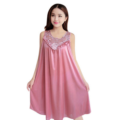 

Women Summer Nightdress Vest Chemise Fat MM Lingerie Lace Ice Silk Long Home Clothing