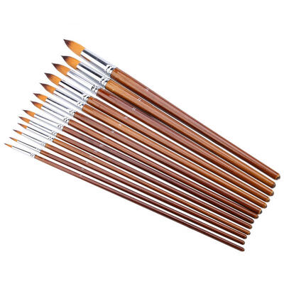 

Greensen 13Pcs Nylon Hair Watercolor Oil Painting Peaked Brush Set Wooden Handle Art Supplies
