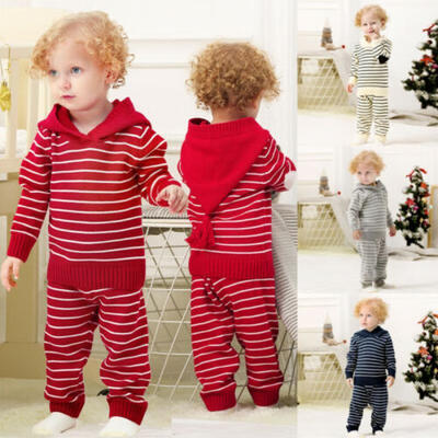 

Toddler Baby Boy Girl Xmas Knitted Hooded Tops Coat Long Pants Outfits Clothes