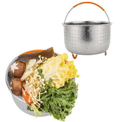 

9" Stainless Steel Steamer Basket with Silicone Covered Handle for 6 or 8 Quart Pressure Cooker Steam Vegetables Seafood Boil Eggs